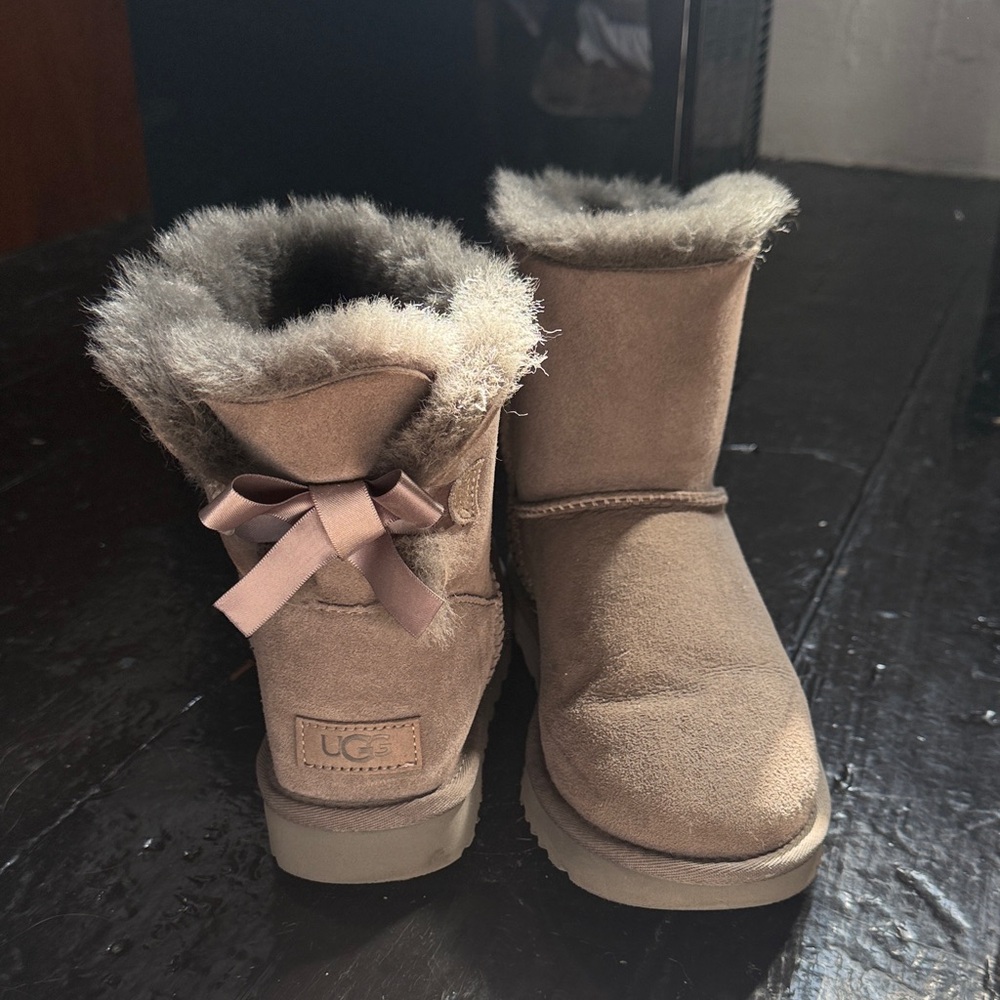 UGG Chestnut Suede Boots with Ribbon Accent